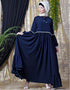 Modest Balloon Sleeve Pom Pom Lace Bohemian Abaya Navy Blue
